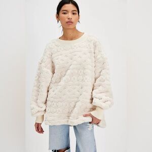 Free People Cable Knit Ivory Combo Sweater Cozy Oversized NWT Size Medium